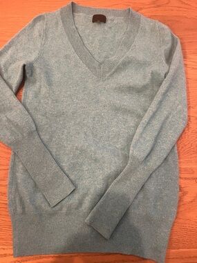 J. Crew Light Blue V-Neck Cashmere Sweater